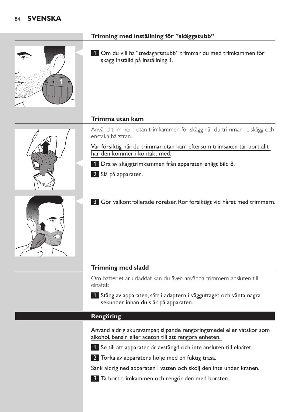 Philips BEARDTRIMMER Series 3000 Barttrimmer (Dreitagebart-Funktion) User Manual | Page 84 / 96