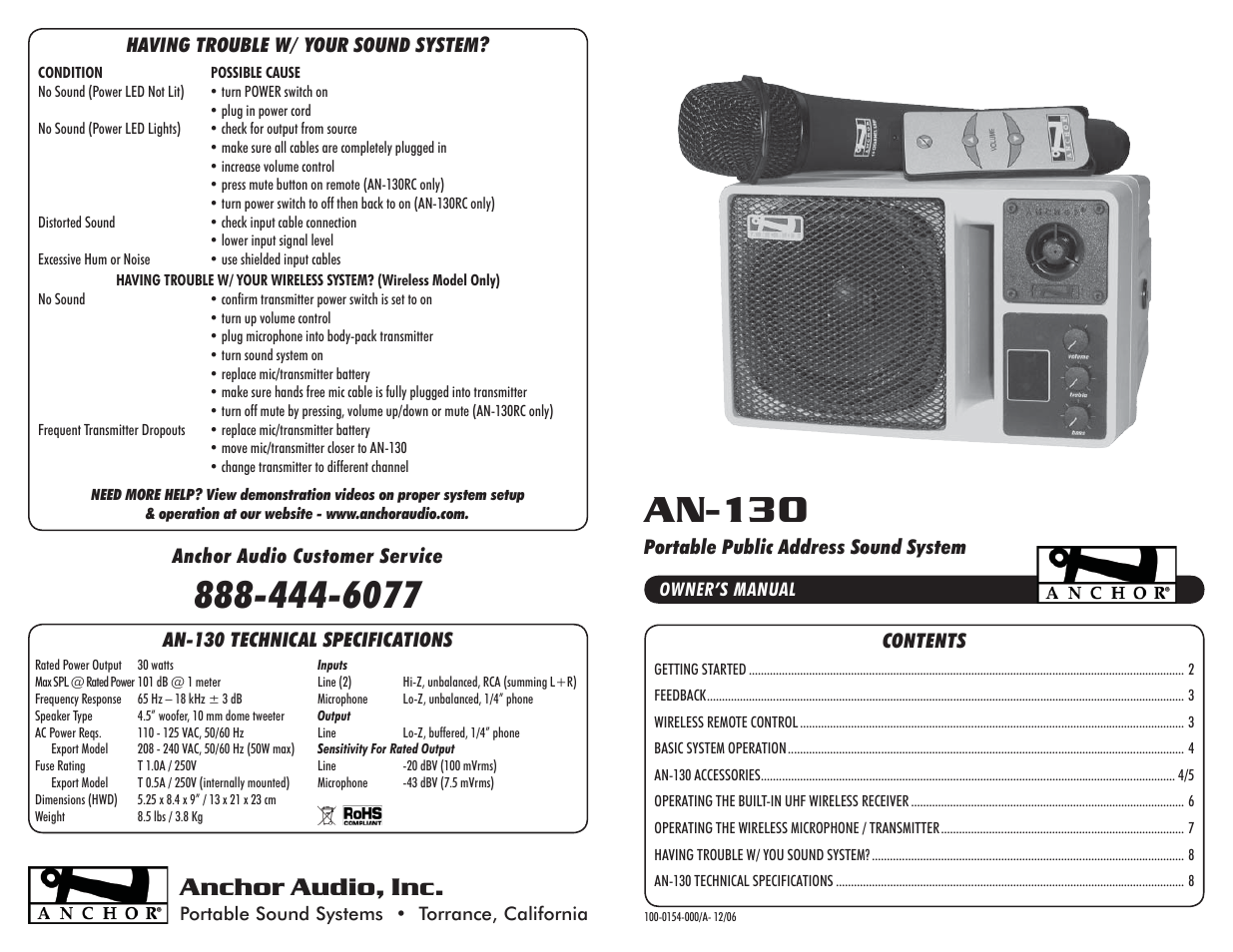 Anchor Audio AN-130 User Manual | 4 pages