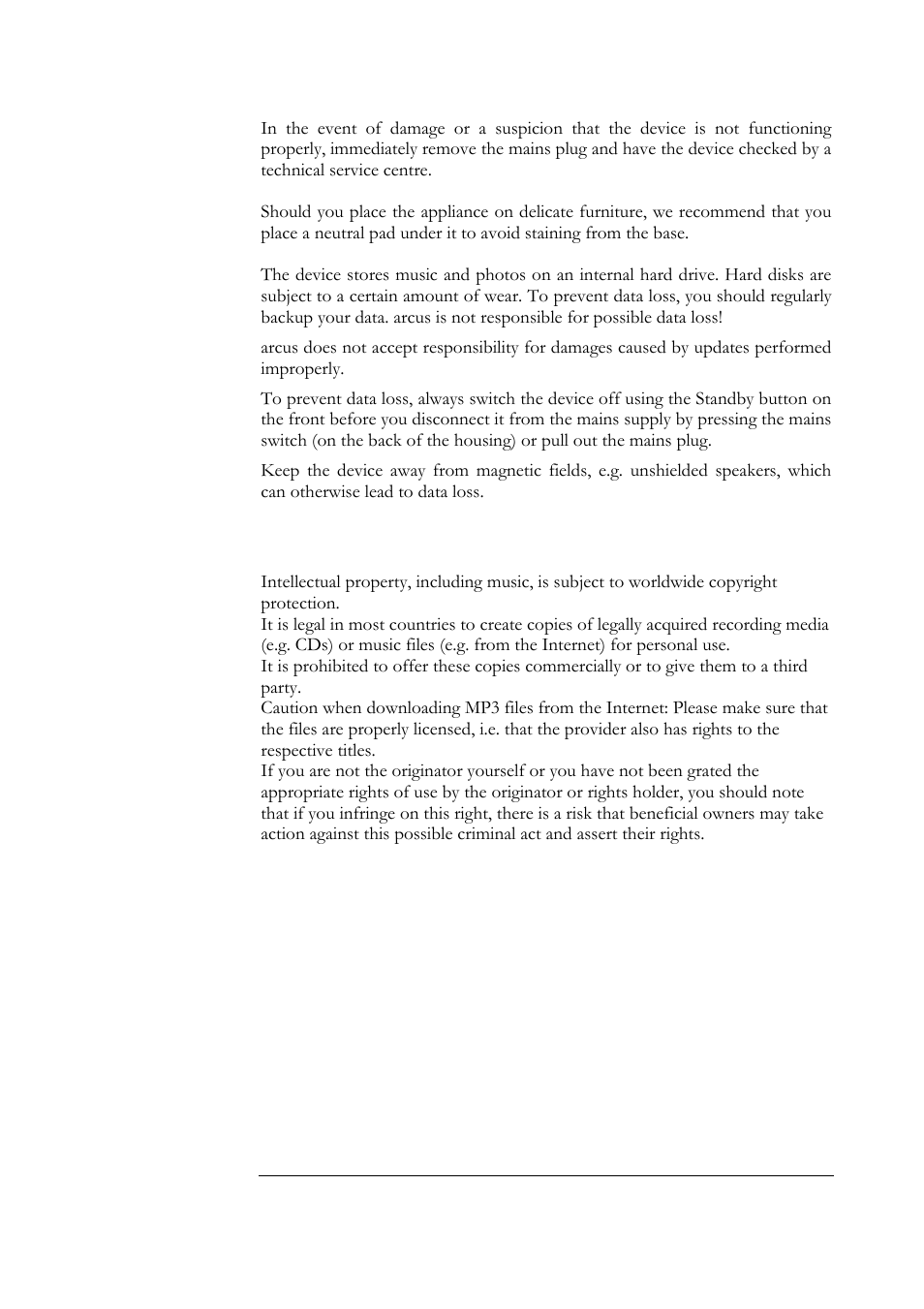 Legal notice on copyright | Arcus Premium Class Digital Audio Recorder 300 User Manual | Page 4 / 47
