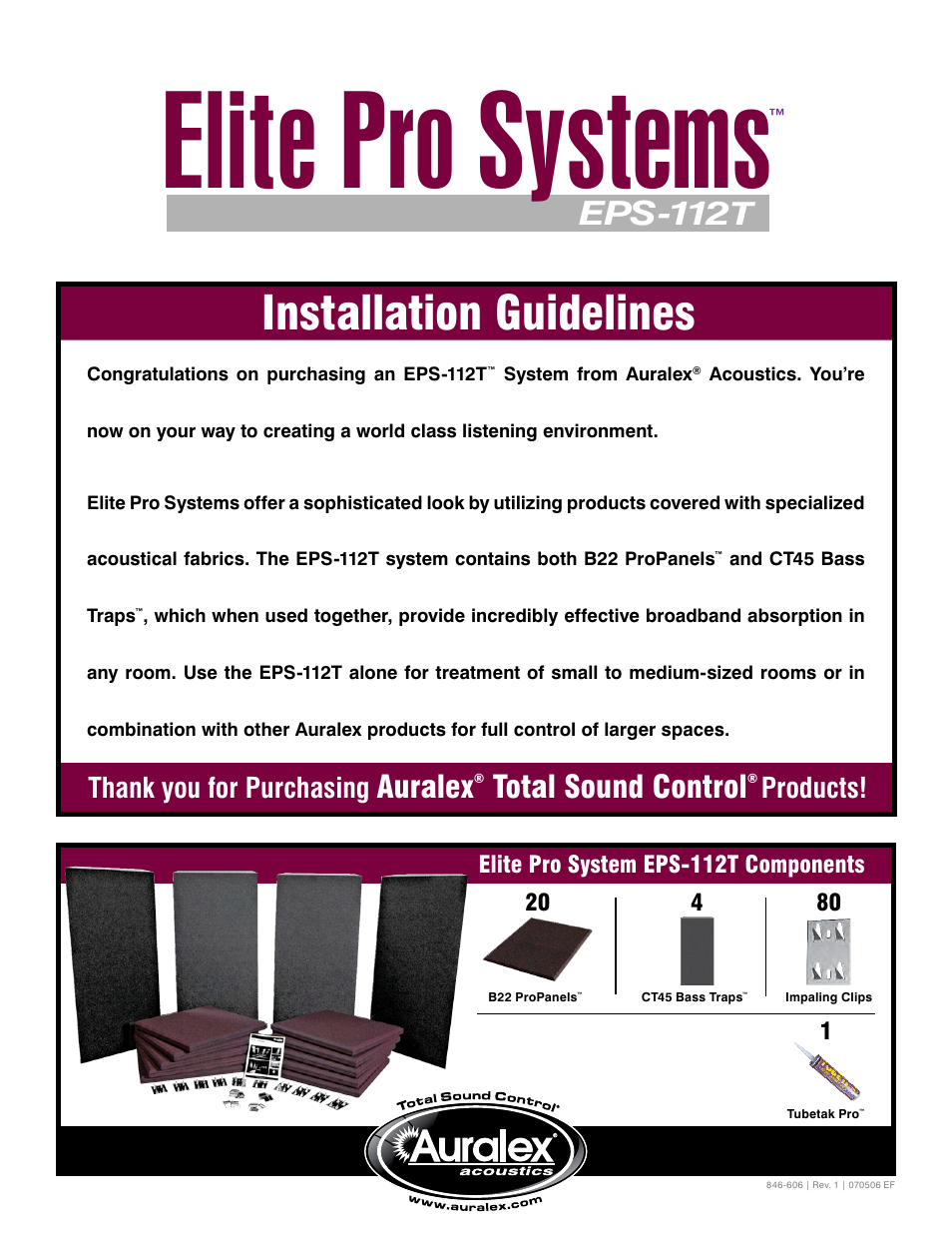 Auralex Acoustics Elite Pro System EPS-112T User Manual | 4 pages