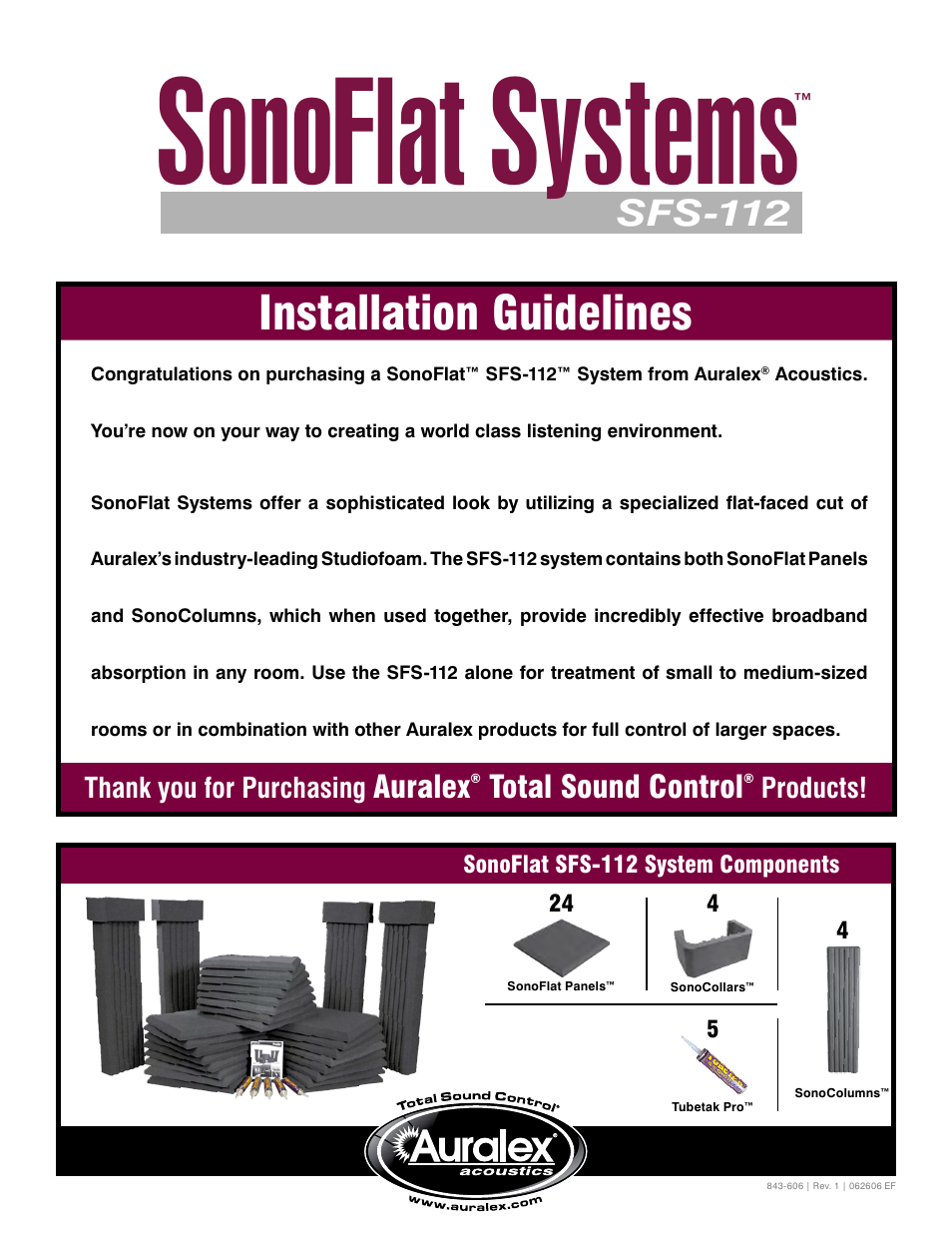 Auralex SonoFlat System SFS-112 User Manual | 4 pages
