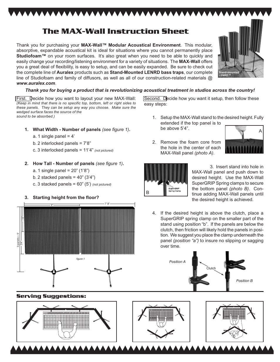 The max-wall instruction sheet, Serving suggestions | Auralex Acoustics Modular Acoustical Environment MAX-Wall User Manual | Page 2 / 4