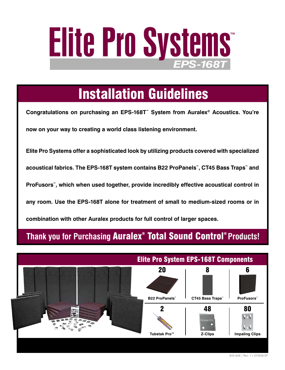 Auralex Acoustics Elite Pro Systems EPS-168T User Manual | 4 pages