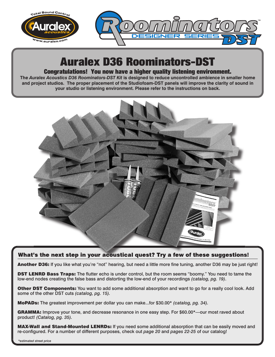 Auralex Acoustics Roominators-DST Kit D36 User Manual | 2 pages