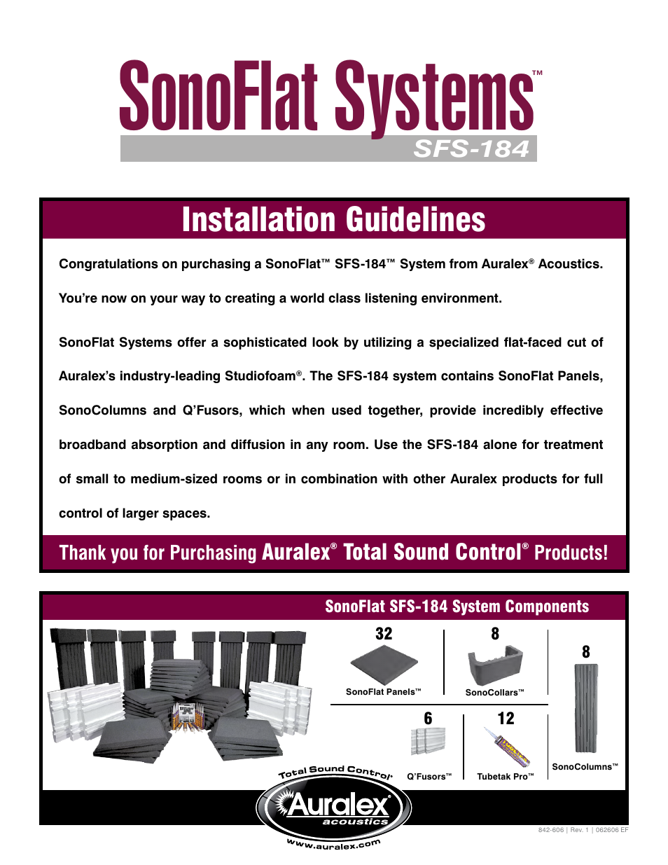 Auralex SonoFlat System SFS-184 User Manual | 4 pages