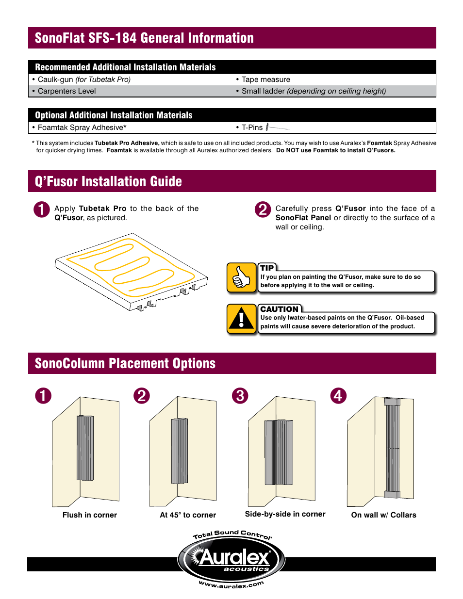 Sonocolumn placement options | Auralex SonoFlat System SFS-184 User Manual | Page 2 / 4