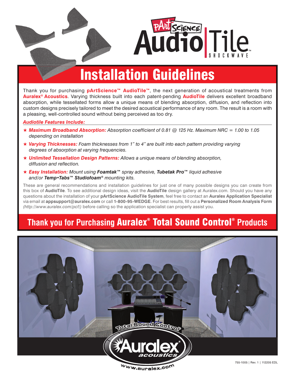 Auralex Acoustics AudioTile ShockWave User Manual | 4 pages