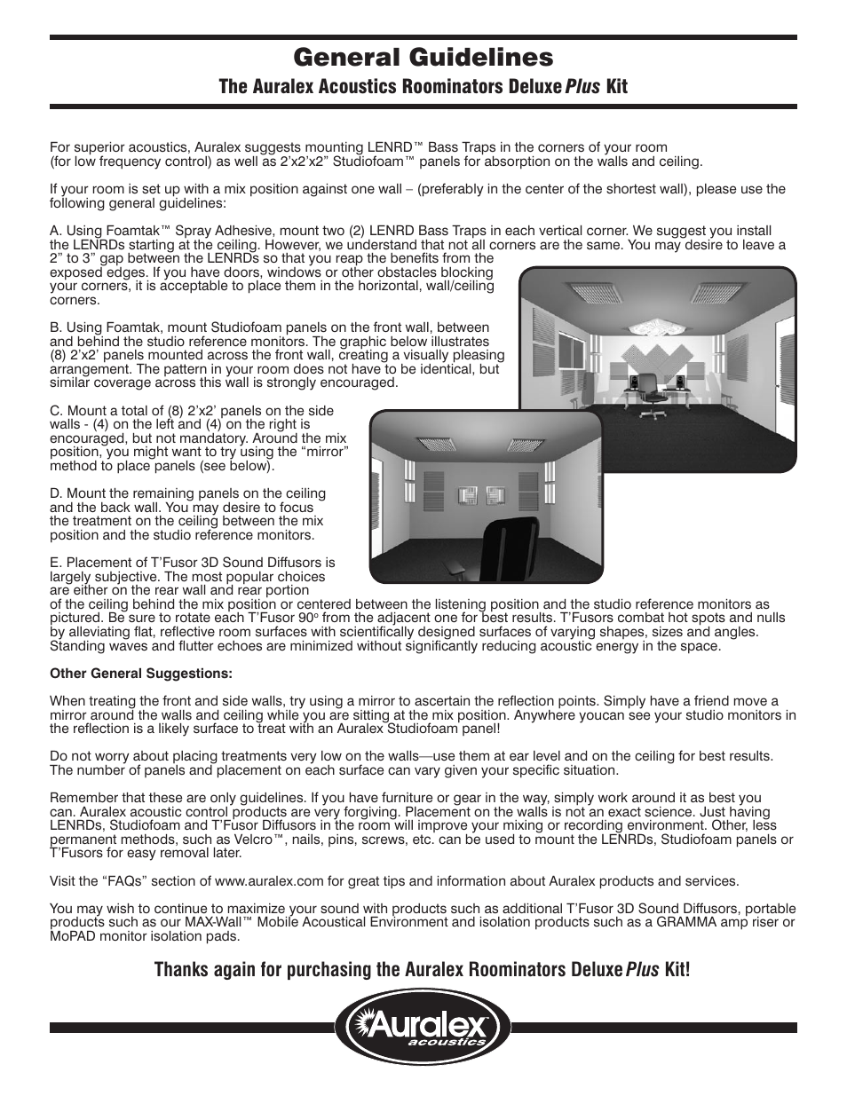 General guidelines | Auralex Acoustics Auralex PlatFoam none User Manual | Page 2 / 2