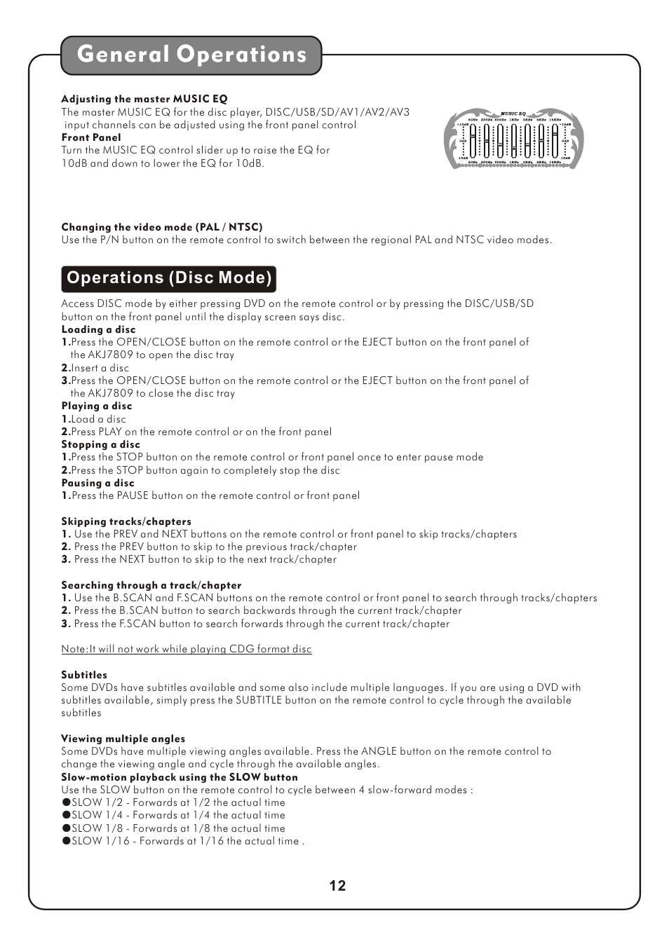 页 15, General operations, Operations (disc mode) | Audio2000's AKJ7809 User Manual | Page 15 / 35