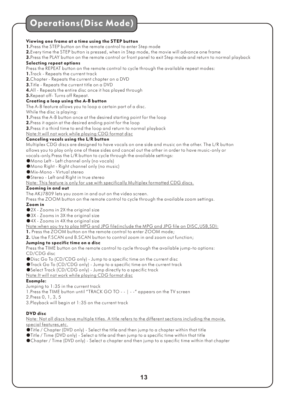 页 16, Operations(disc mode) | Audio2000's AKJ7809 User Manual | Page 16 / 35