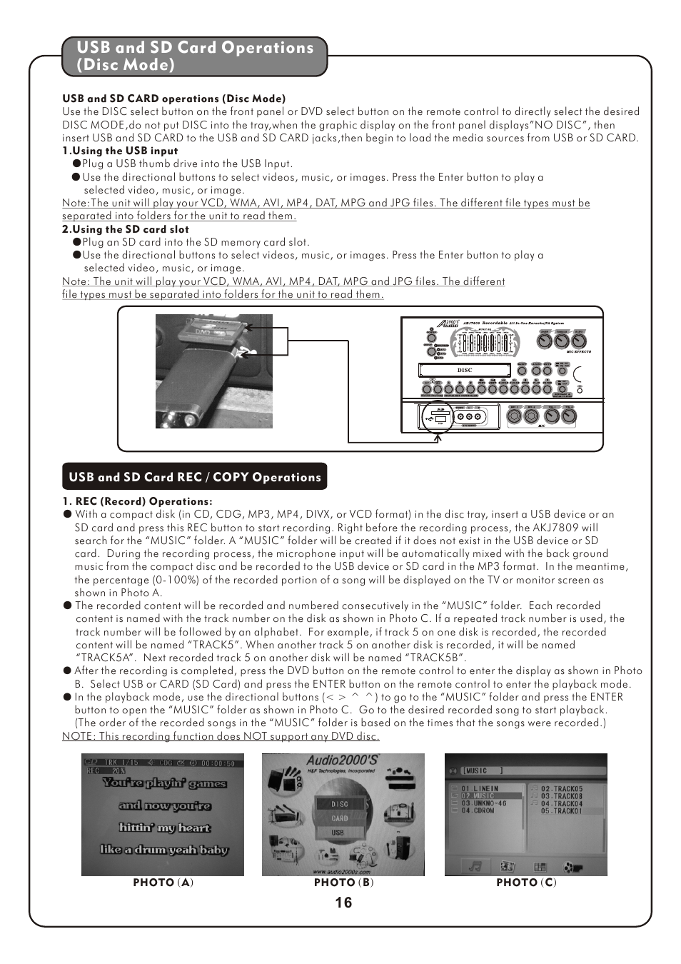 页 19, Usb and sd card operations (disc mode) | Audio2000's AKJ7809 User Manual | Page 19 / 35