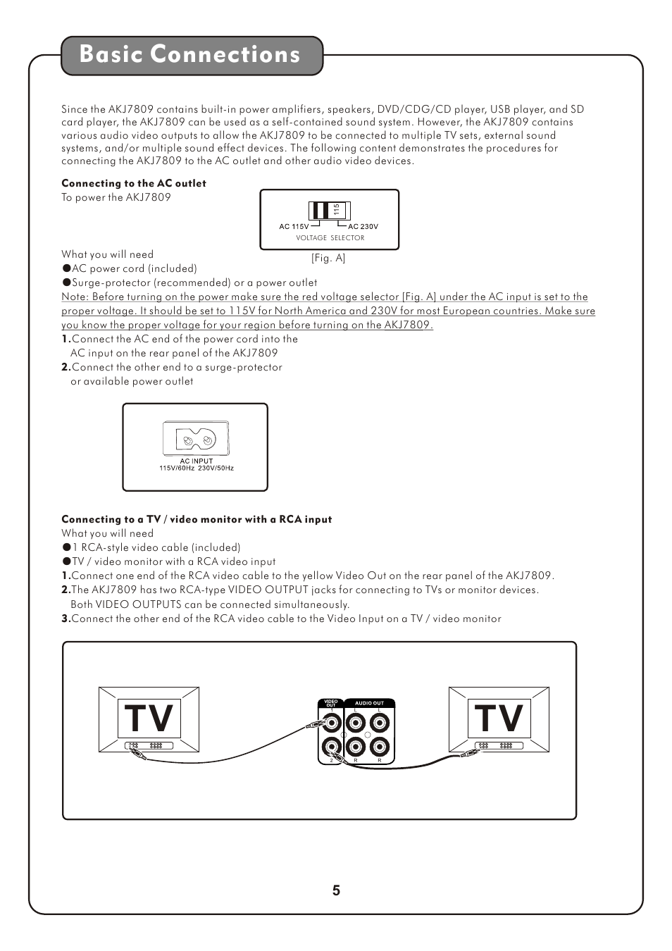 Basic connections | Audio2000's AKJ7809 User Manual | Page 8 / 35