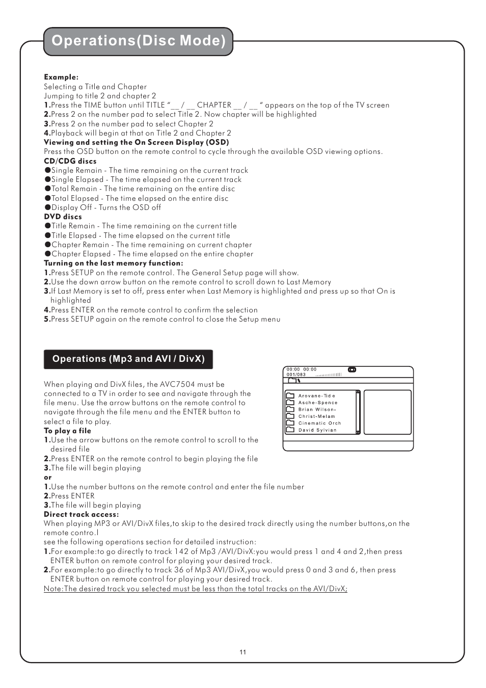 Operations(disc mode) | Audio2000's AVC7504 User Manual | Page 13 / 22