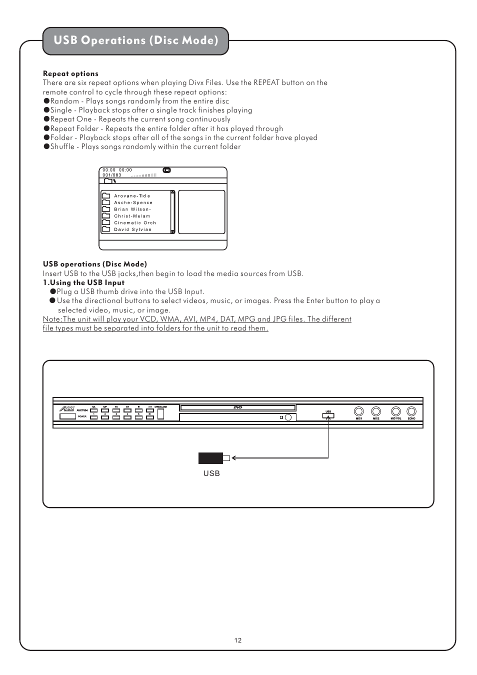 Usb operations (disc mode) | Audio2000's AVC7504 User Manual | Page 14 / 22