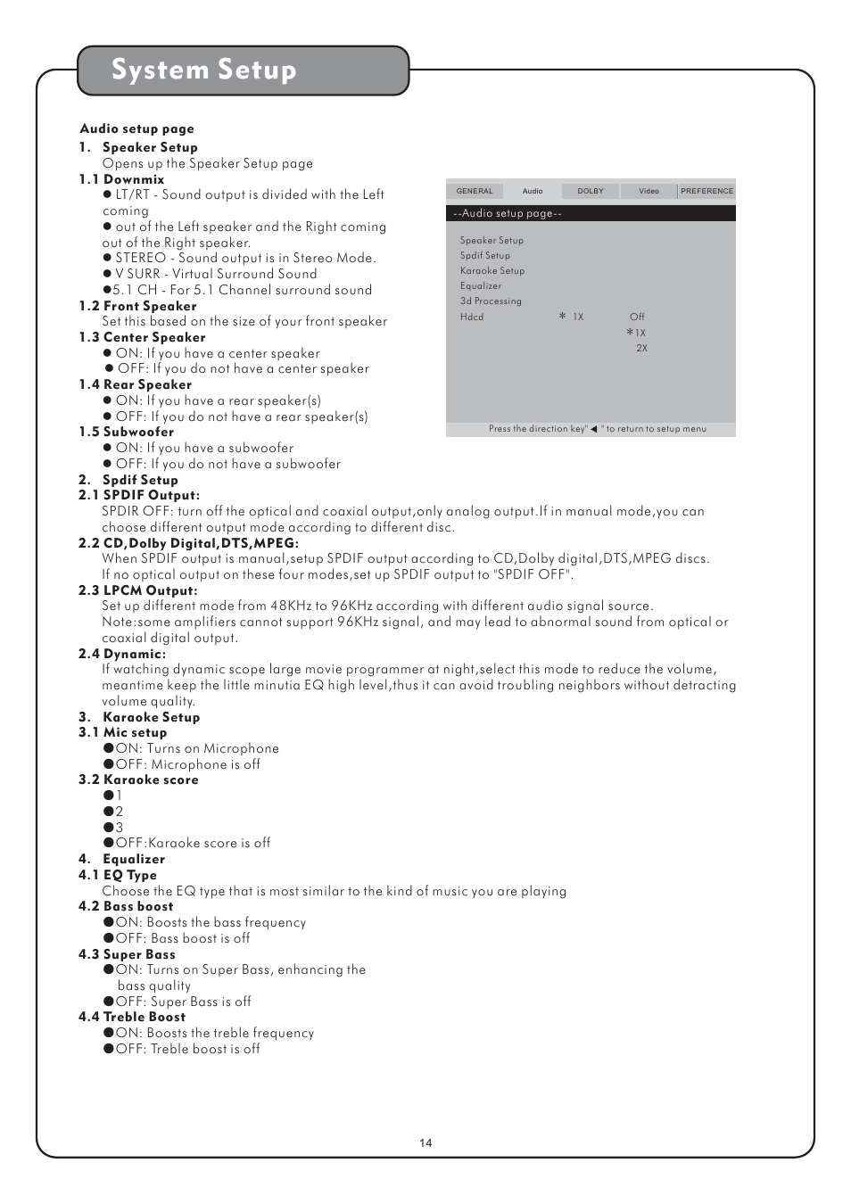 System setup | Audio2000's AVC7504 User Manual | Page 16 / 22