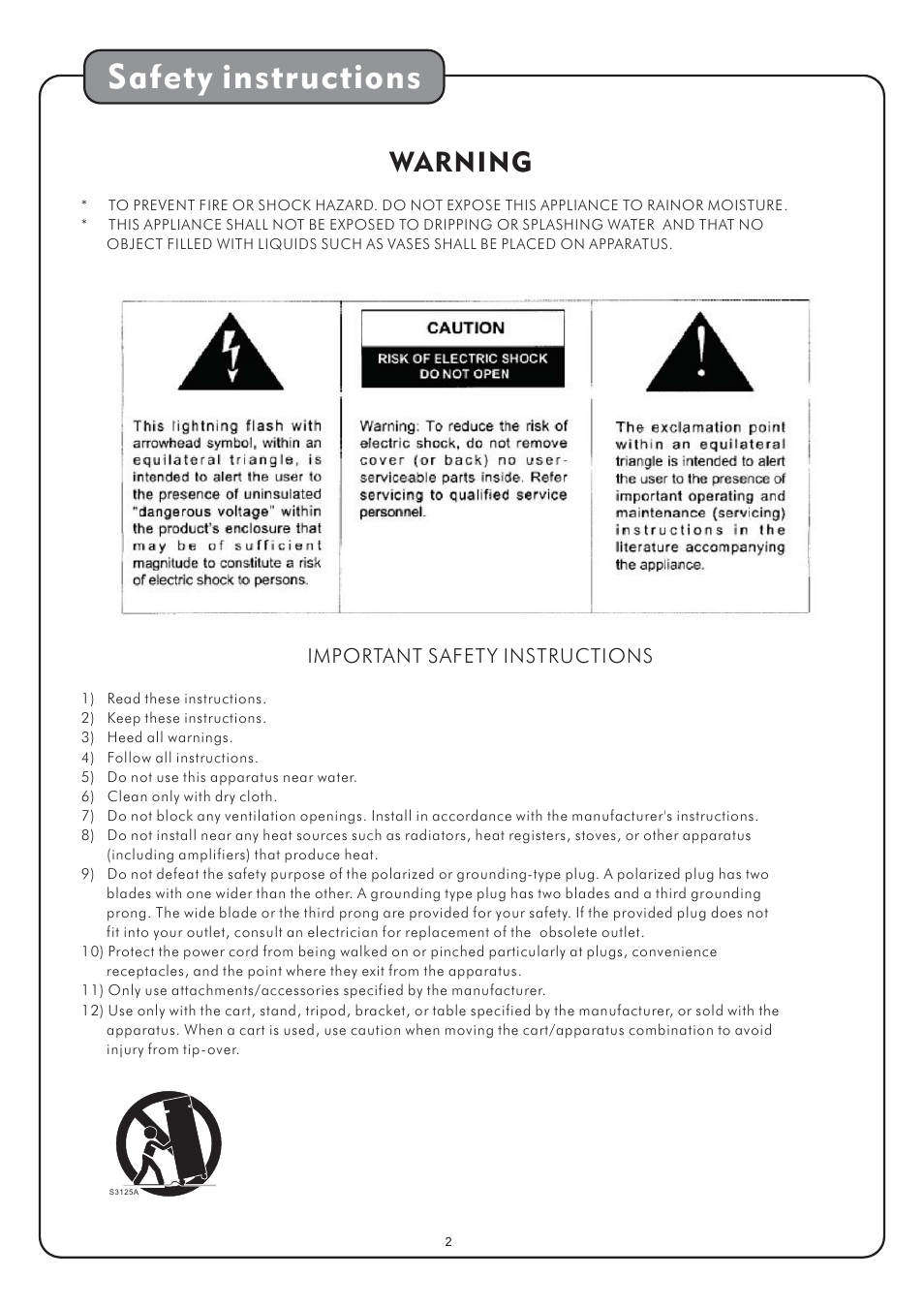 Safety instructions, Warning, Important safety instructions | Audio2000's AVC7504 User Manual | Page 4 / 22