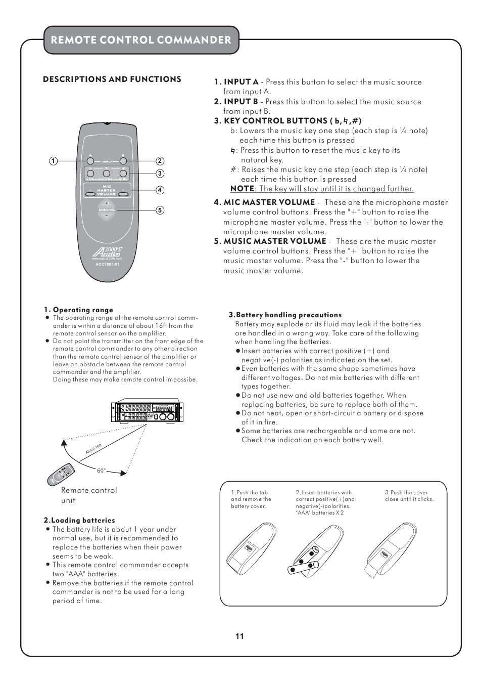 Remote control commander | Audio2000's AKJ7003 User Manual | Page 13 / 17