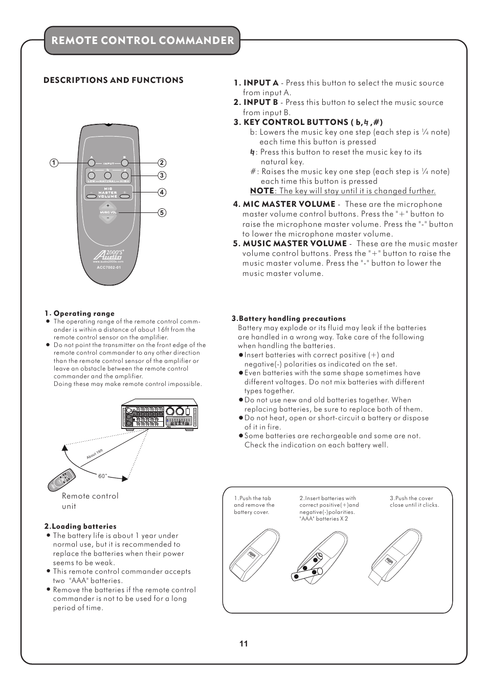 页 13, Remote control commander | Audio2000's AKJ7002 User Manual | Page 13 / 17