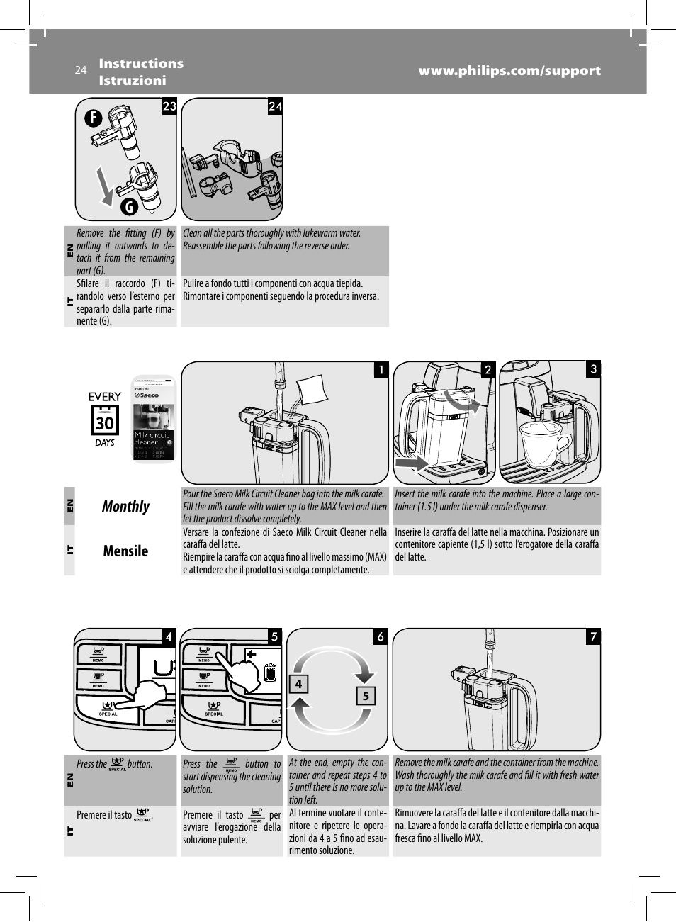 Monthly, Mensile | Philips Saeco Intelia Evo Kaffeevollautomat User Manual | Page 24 / 74