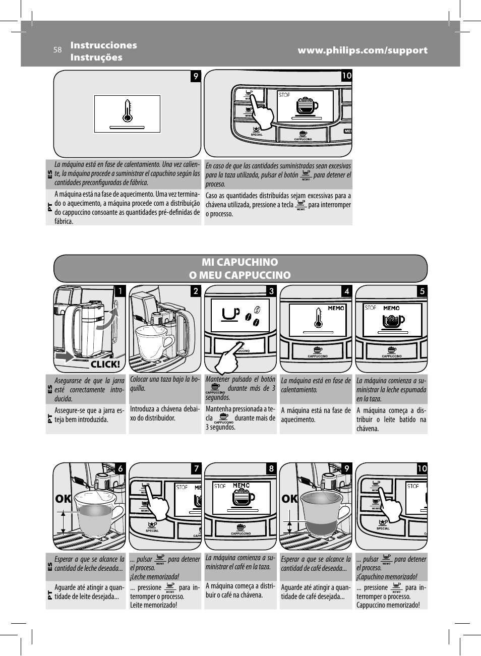 Mi capuchino o meu cappuccino | Philips Saeco Intelia Evo Kaffeevollautomat User Manual | Page 58 / 74