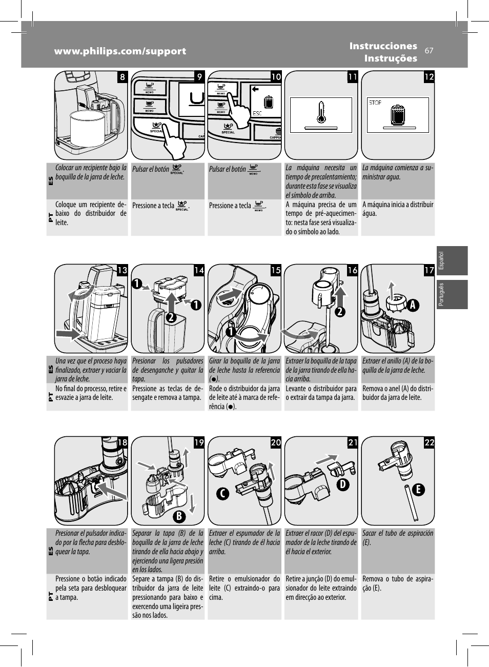 12 1 2 a, Bc d e | Philips Saeco Intelia Evo Kaffeevollautomat User Manual | Page 67 / 74