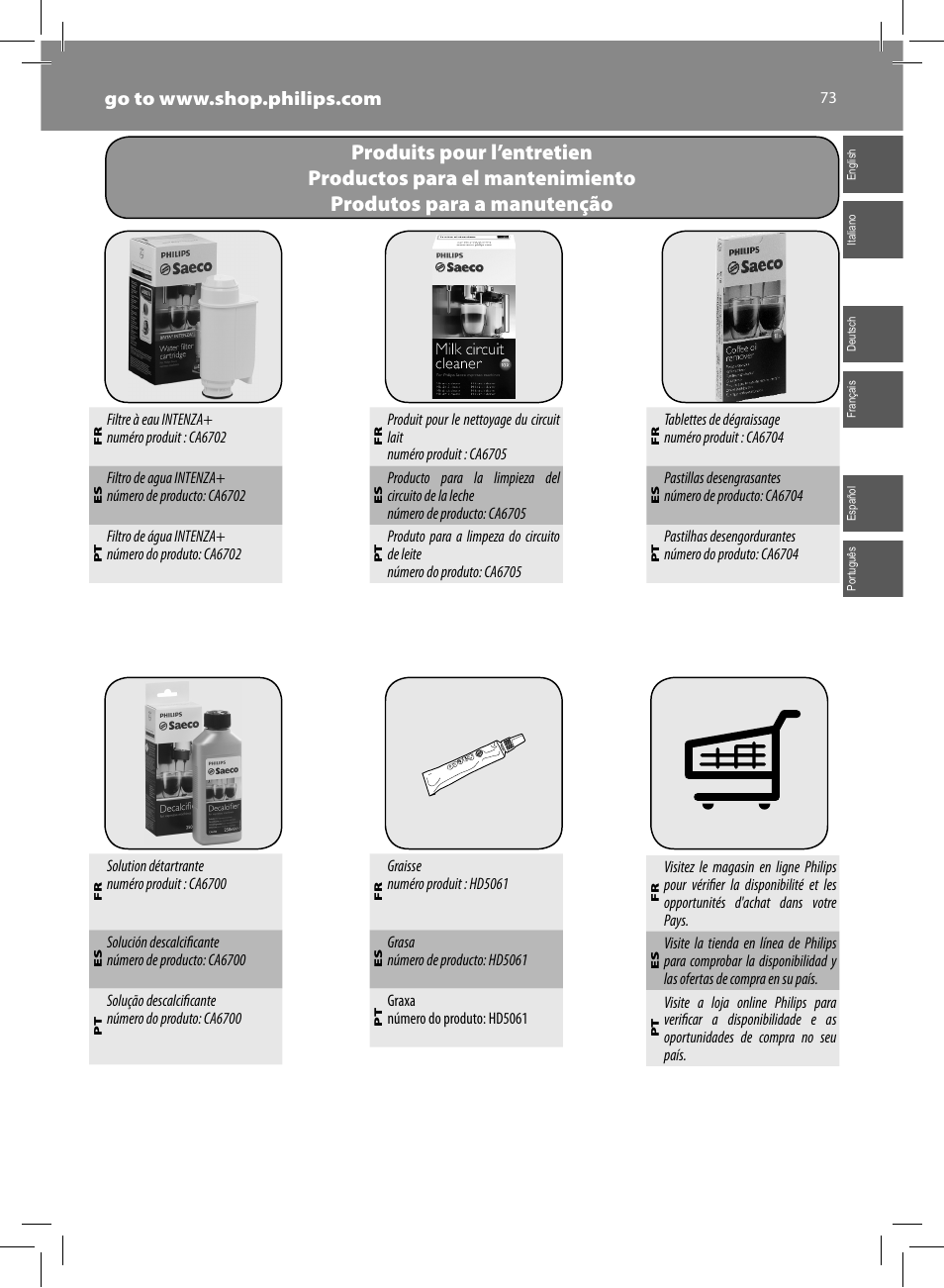 Philips Saeco Intelia Evo Kaffeevollautomat User Manual | Page 73 / 74