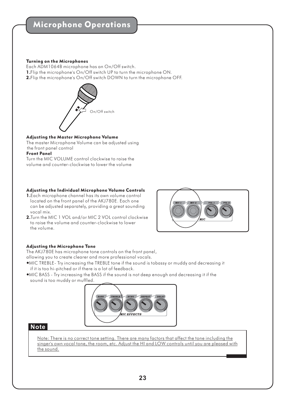 Microphone operations | Audio2000's AKJ780E User Manual | Page 26 / 32