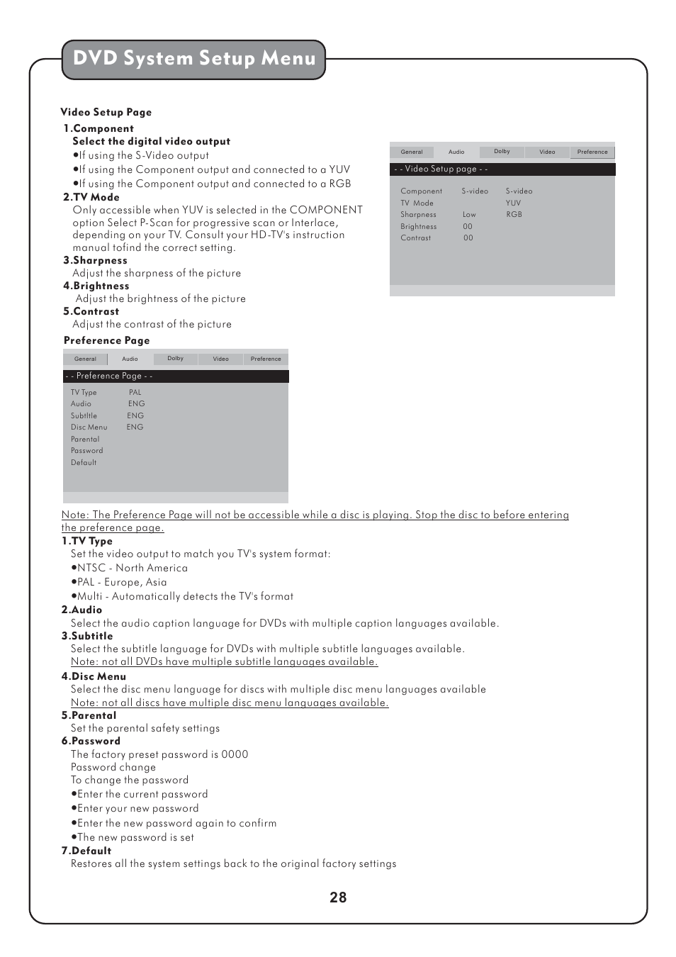 Dvd system setup menu | Audio2000's AKJ780E User Manual | Page 31 / 32