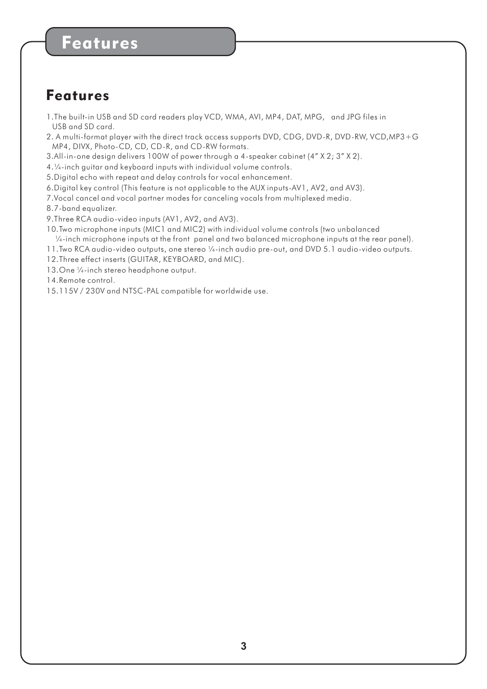 Features | Audio2000's AKJ780E User Manual | Page 6 / 32