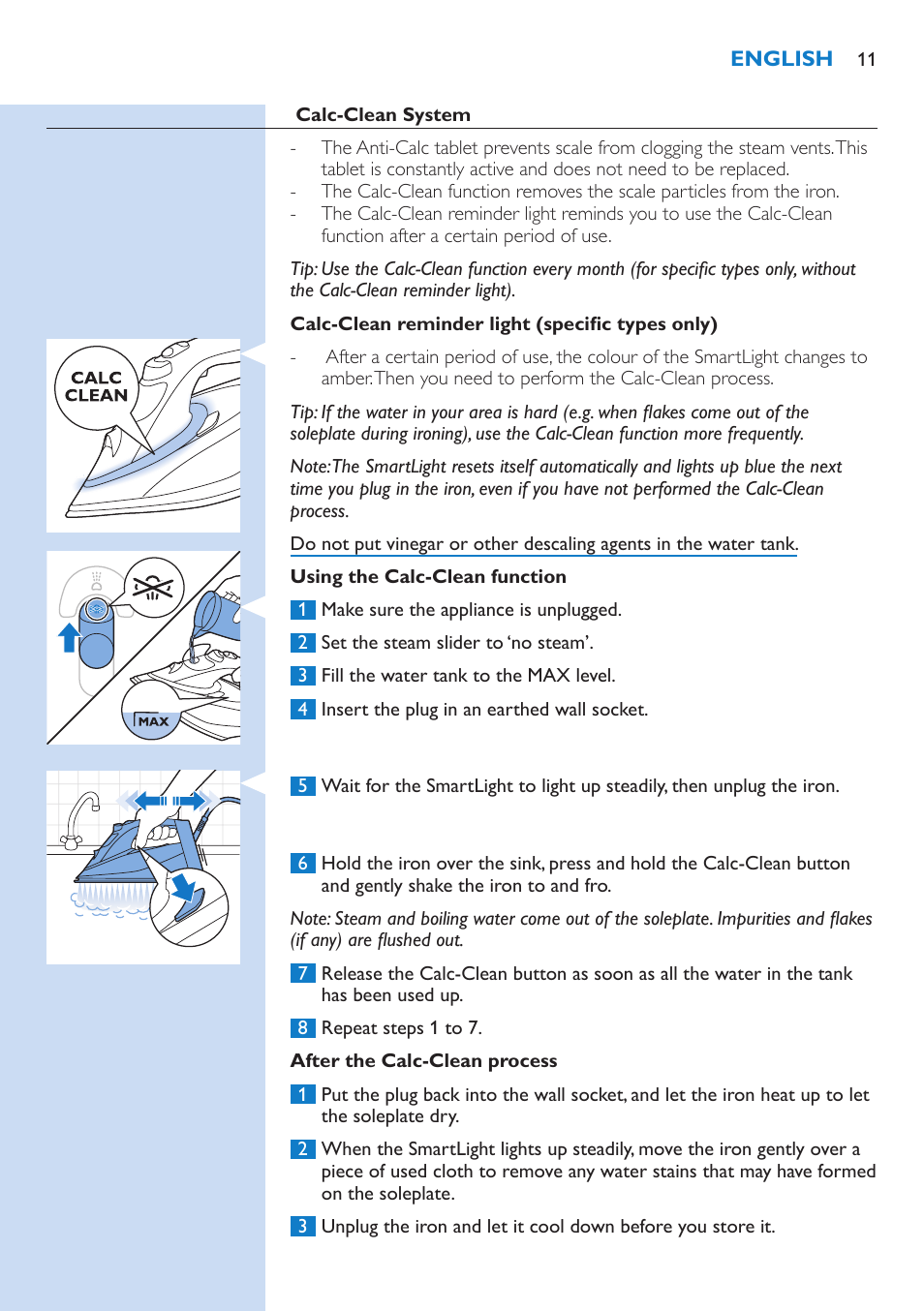Philips PerfectCare Azur Dampfbügeleisen User Manual | Page 11 / 42