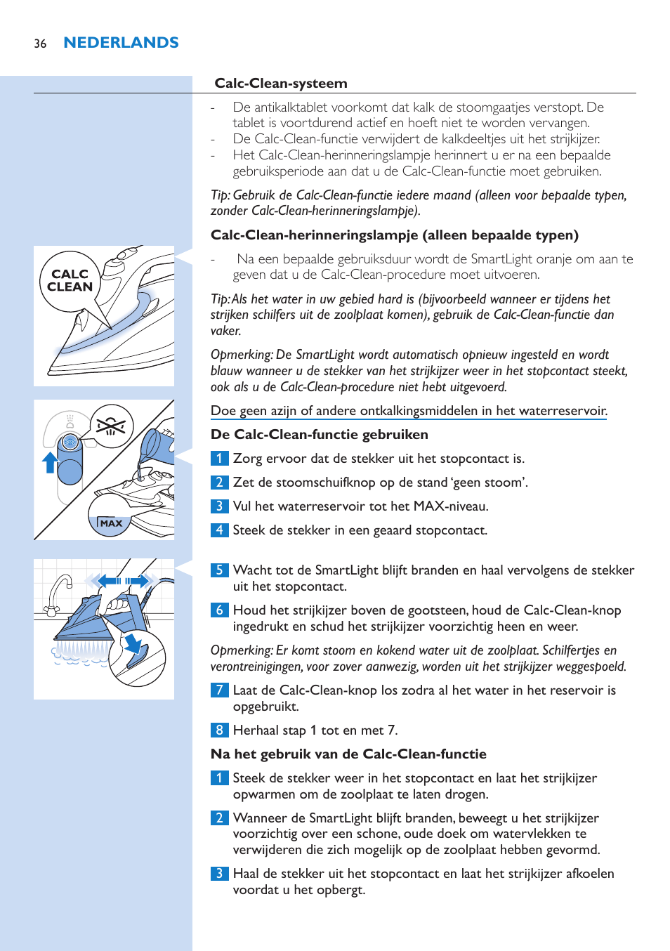 Philips PerfectCare Azur Dampfbügeleisen User Manual | Page 36 / 42