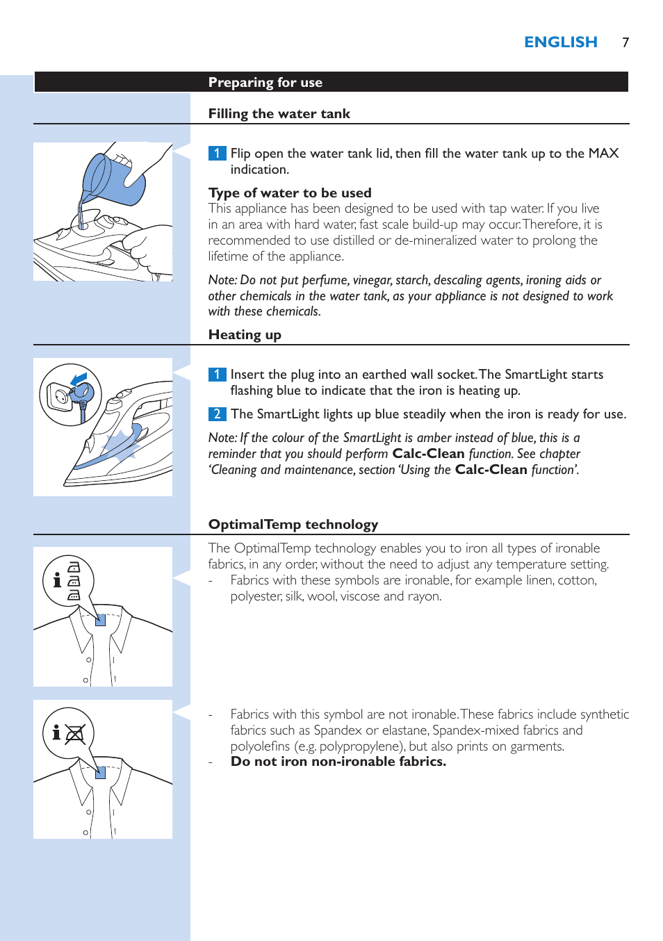 Philips PerfectCare Azur Dampfbügeleisen User Manual | Page 7 / 42