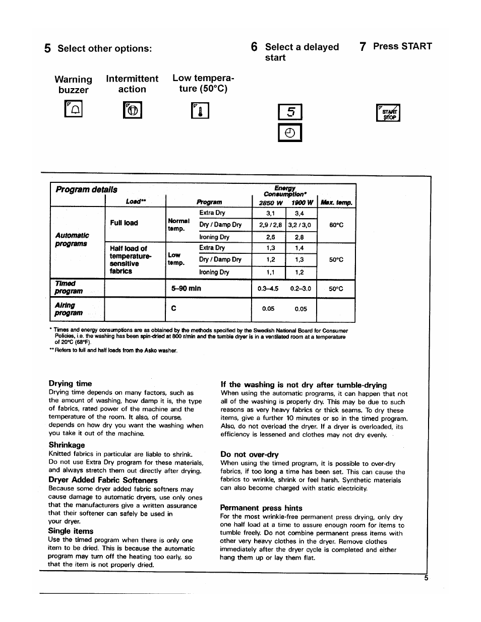 If the washing is not dry after tumble-drying, Do not over-dry, Permanent press hints | ASKO 7304 User Manual | Page 5 / 12