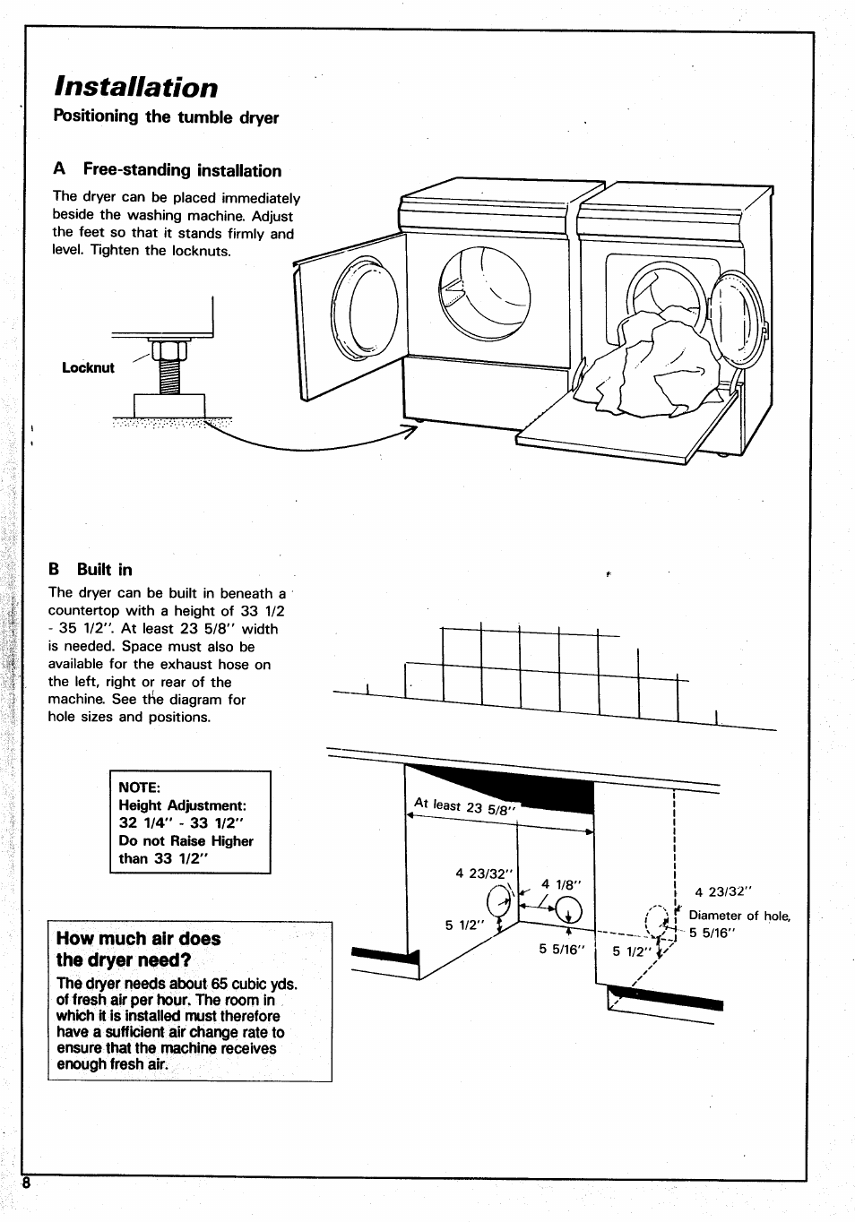 Installation, Installation -10, How much air does the dryer need | ASKO 7304 User Manual | Page 8 / 12