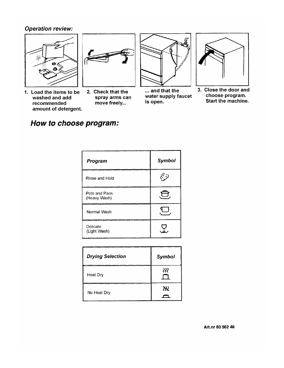 How to choose program, Operation review | ASKO 1653 User Manual | Page 20 / 20