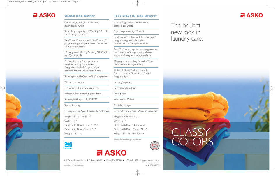 ASKO TL751XXL User Manual | 2 pages