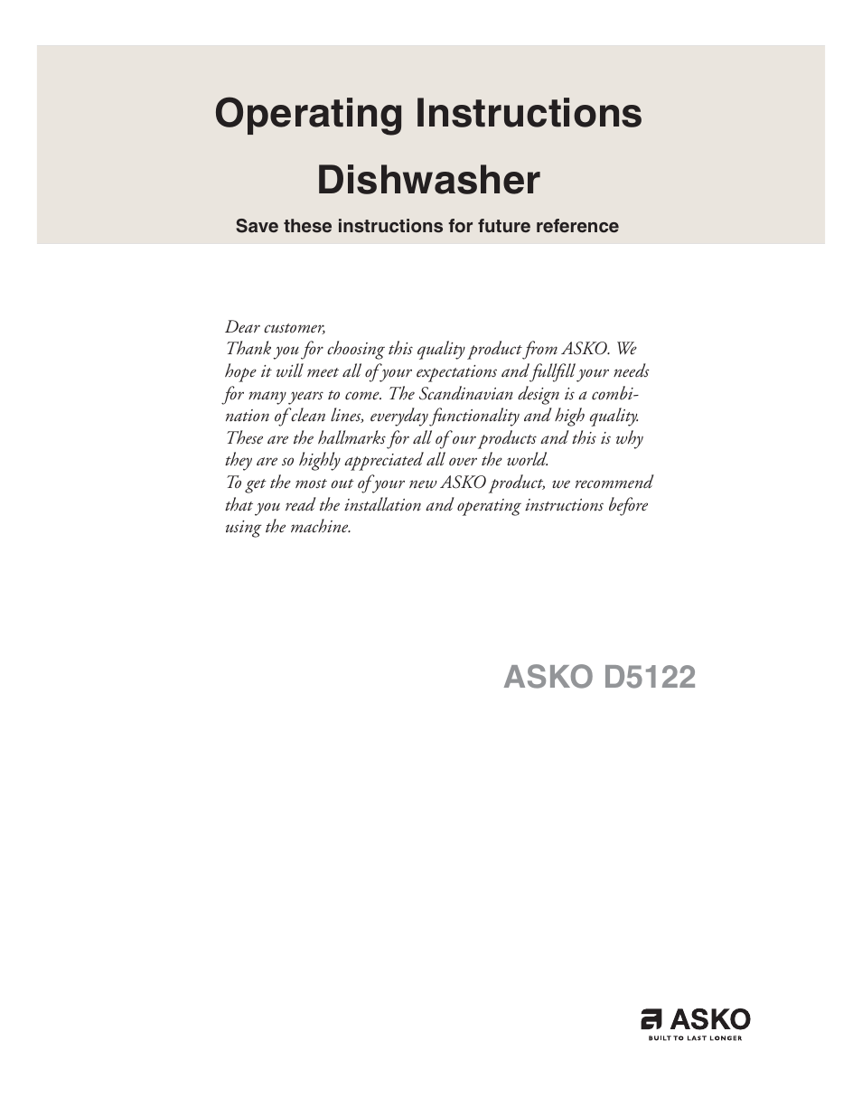 ASKO D5122 User Manual | 28 pages