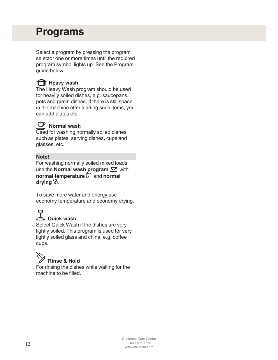 Programs | ASKO D5122 User Manual | Page 12 / 28