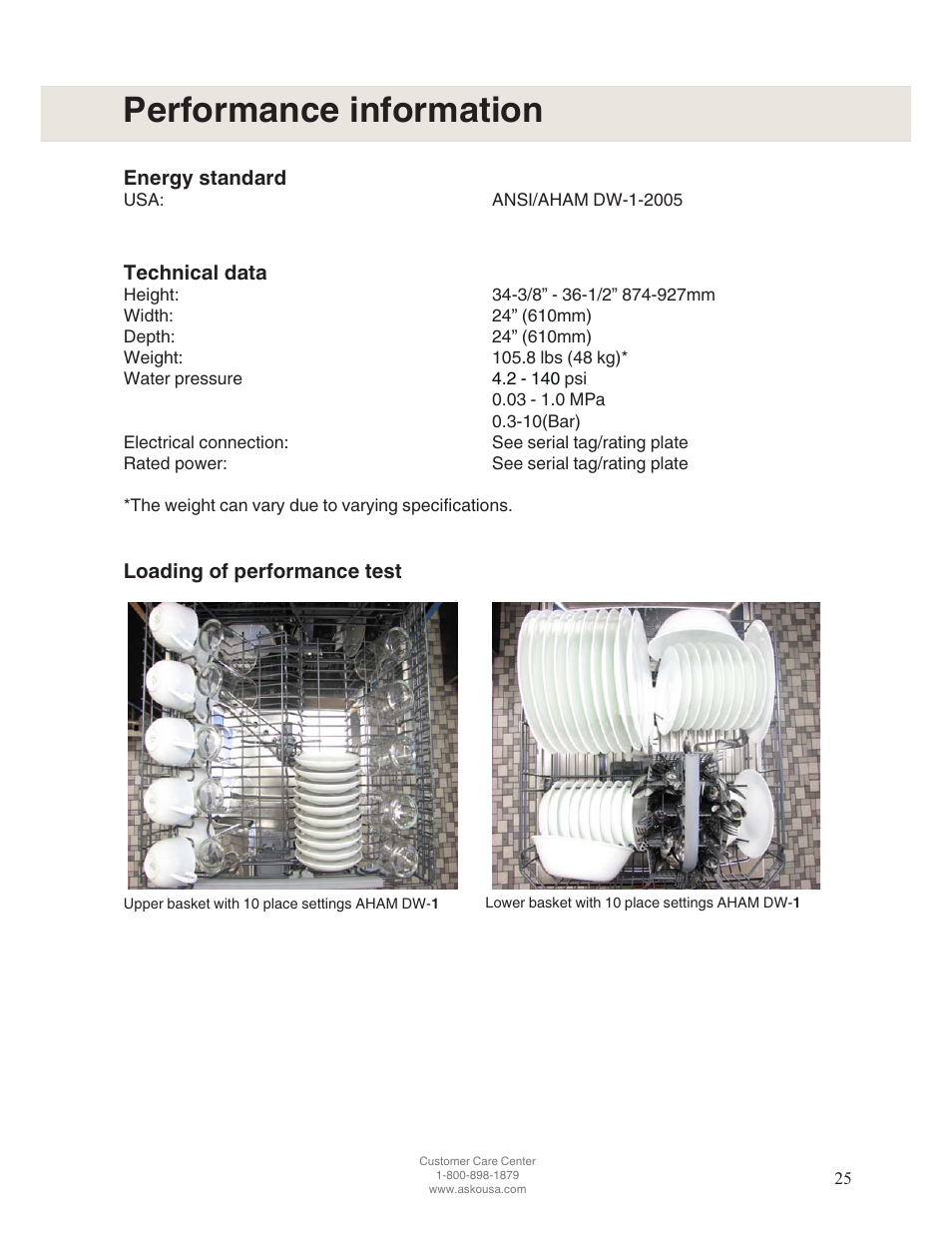 Performance information | ASKO D5122 User Manual | Page 25 / 28