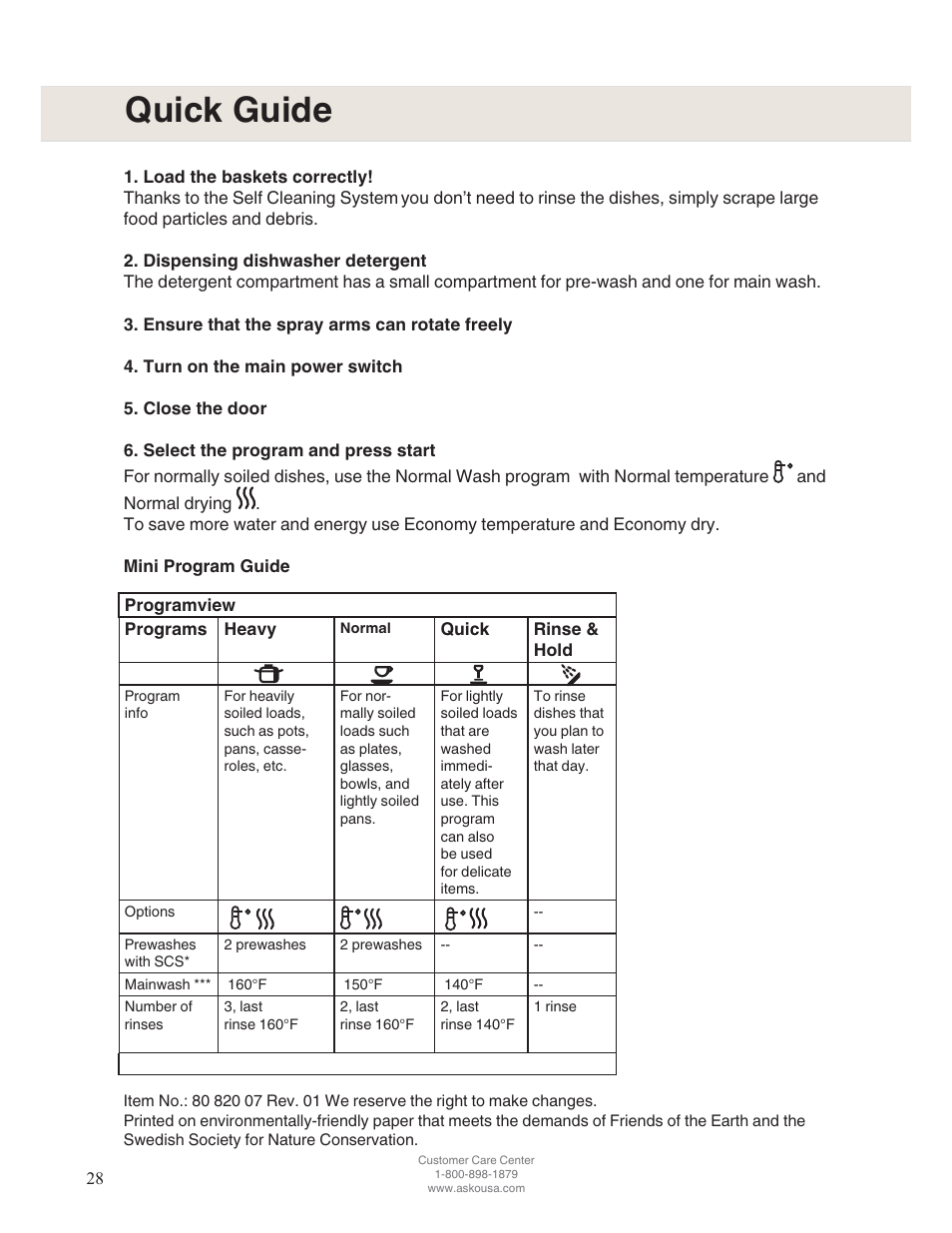 Quick guide | ASKO D5122 User Manual | Page 28 / 28