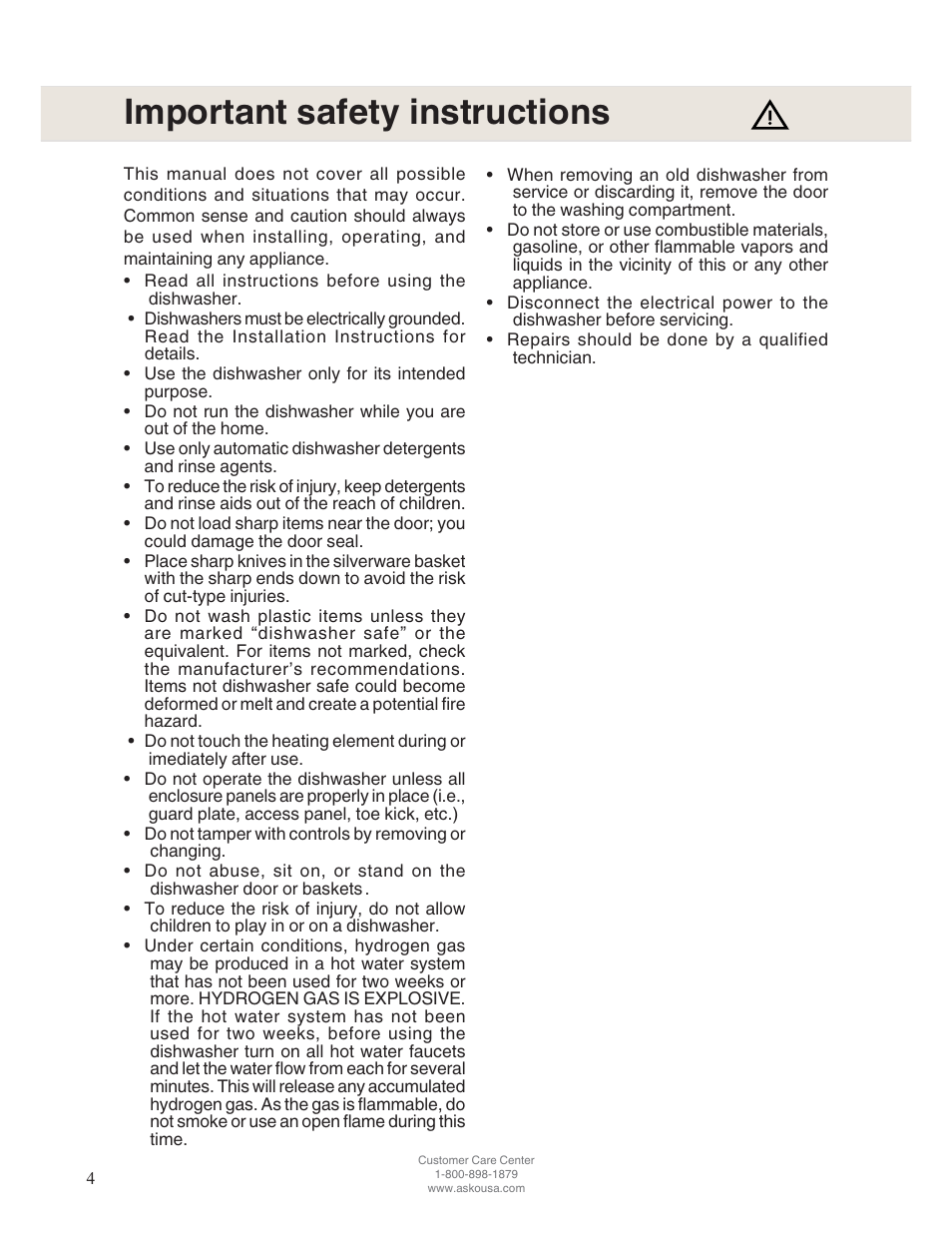 Important safety instructions | ASKO D5122 User Manual | Page 4 / 28
