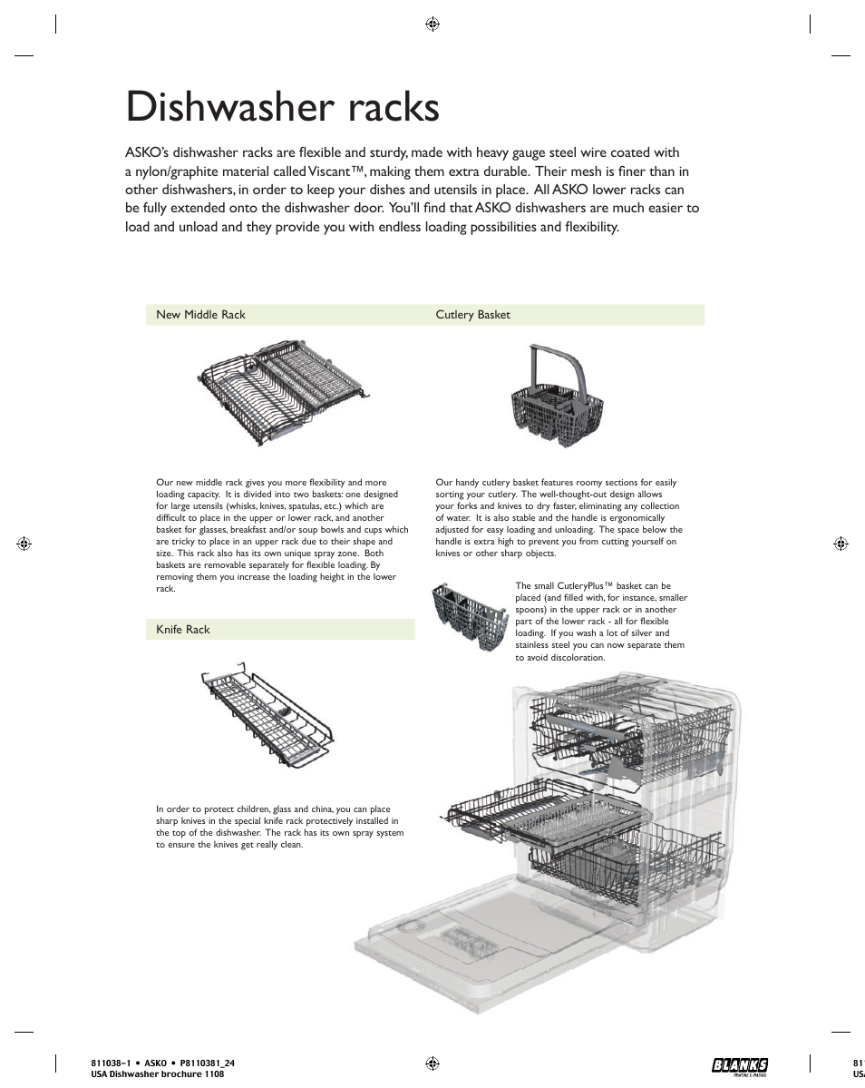 Dishwasher racks | ASKO D3112 User Manual | Page 24 / 32