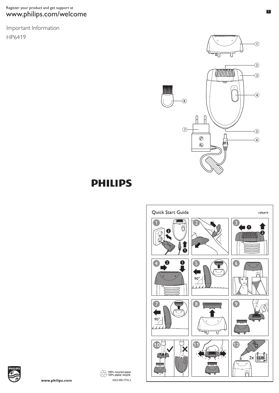 Philips Satinelle Epilierer User Manual | 9 pages