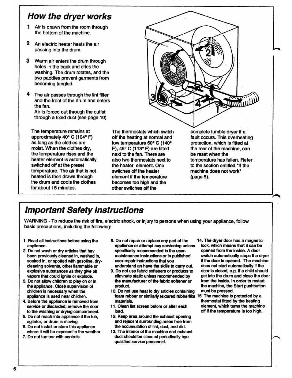 How the dryer works, Important safety instructions | ASKO 7005 User Manual | Page 6 / 12