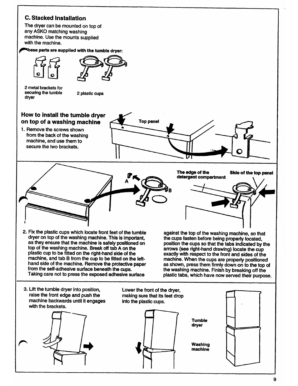 C. stacked installation | ASKO 7005 User Manual | Page 9 / 12
