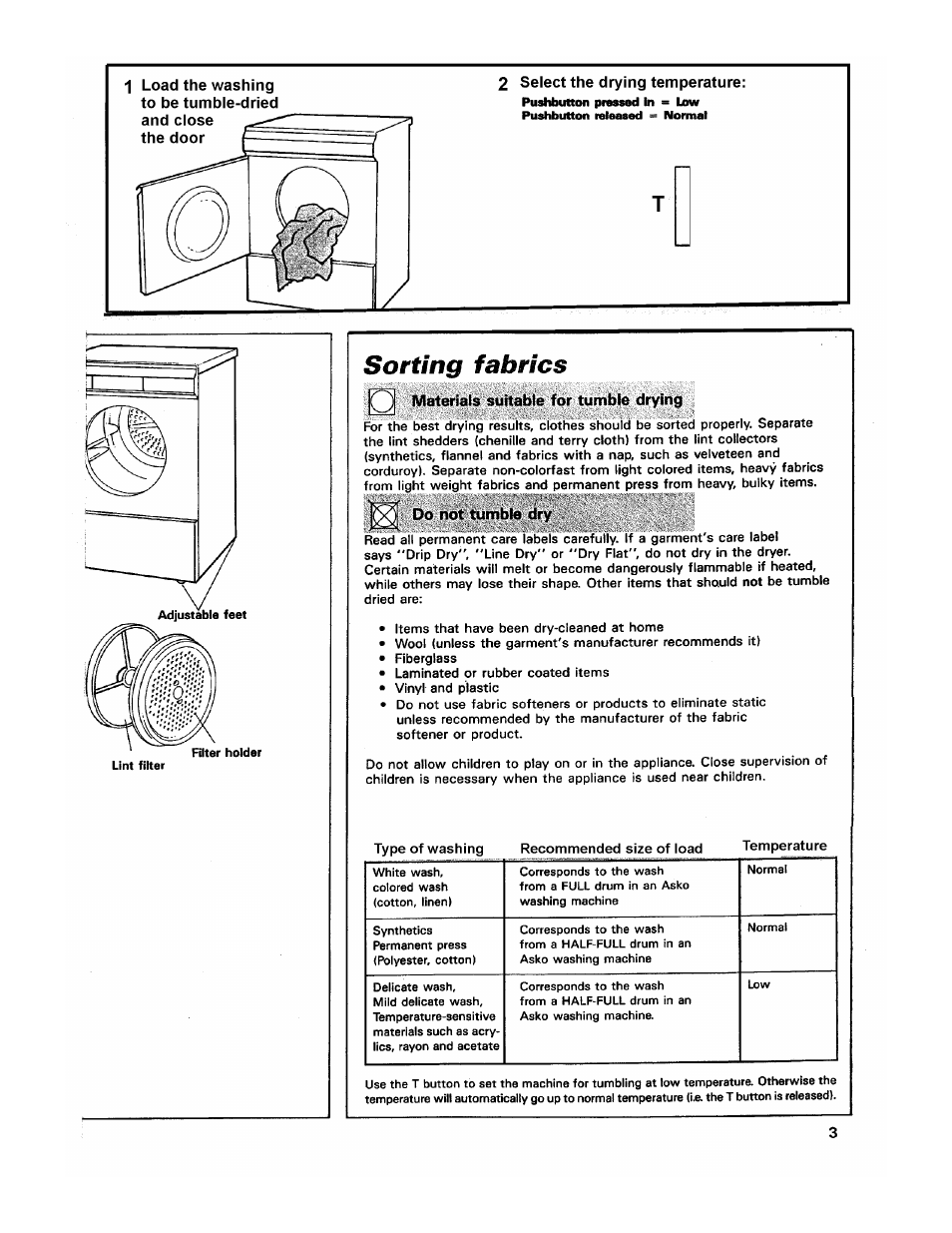 2) materials suitable for tumble drying, Do not tumble dry, Sorting fabrics | ASKO 7004 User Manual | Page 3 / 12