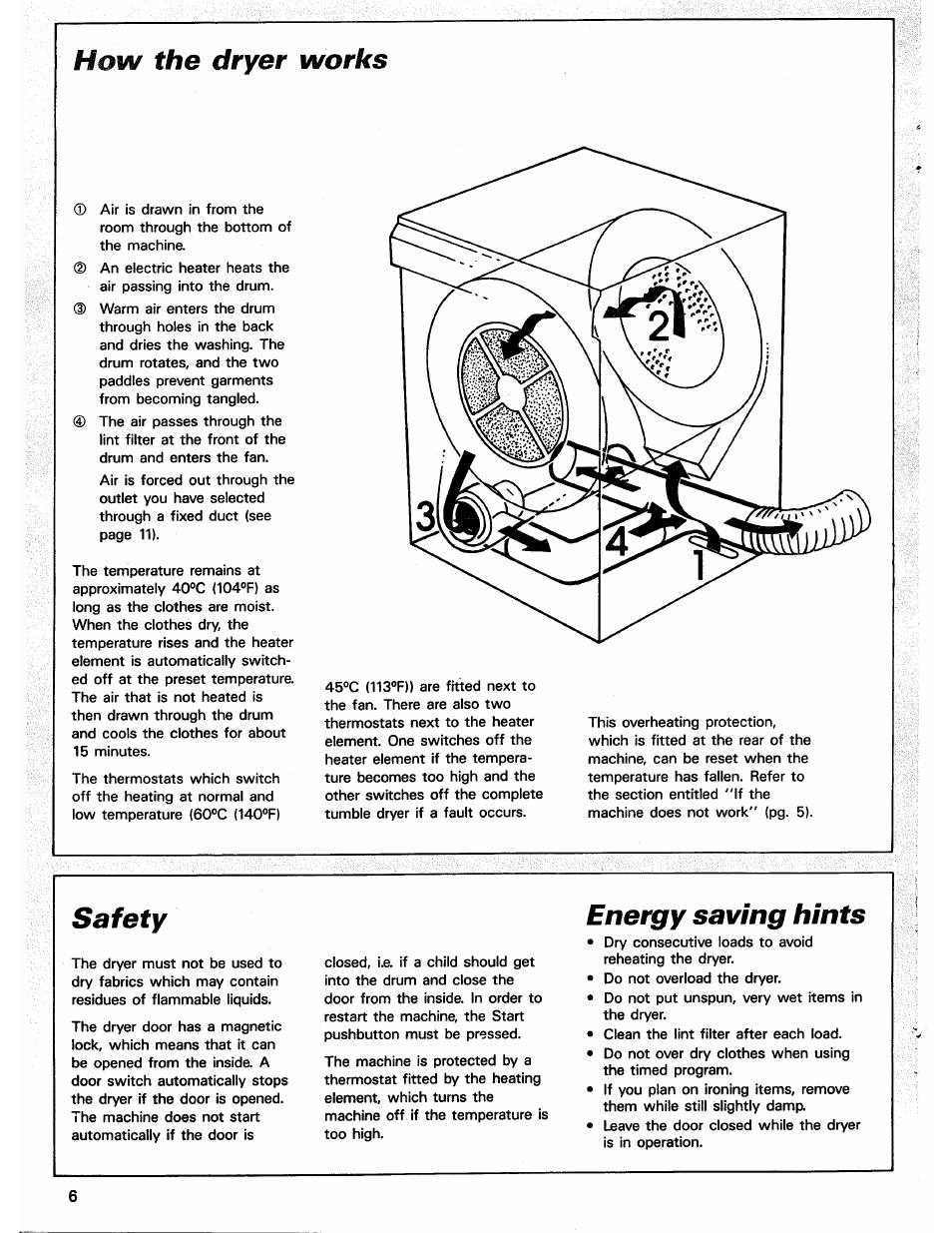 How the dryer works, Safety, Energy saving hints | ASKO 7004 User Manual | Page 6 / 12