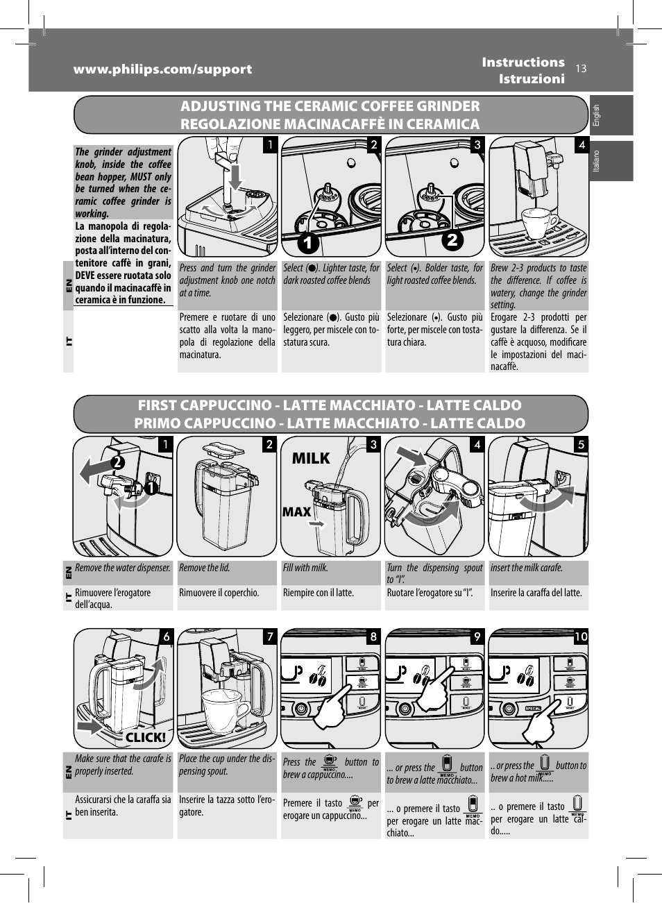 Milk | Philips Saeco Intelia Evo Kaffeevollautomat User Manual | Page 13 / 60