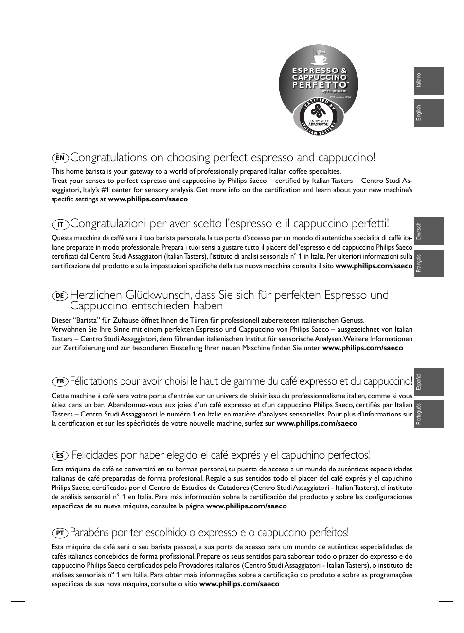 Philips Saeco Intelia Evo Kaffeevollautomat User Manual | Page 3 / 60