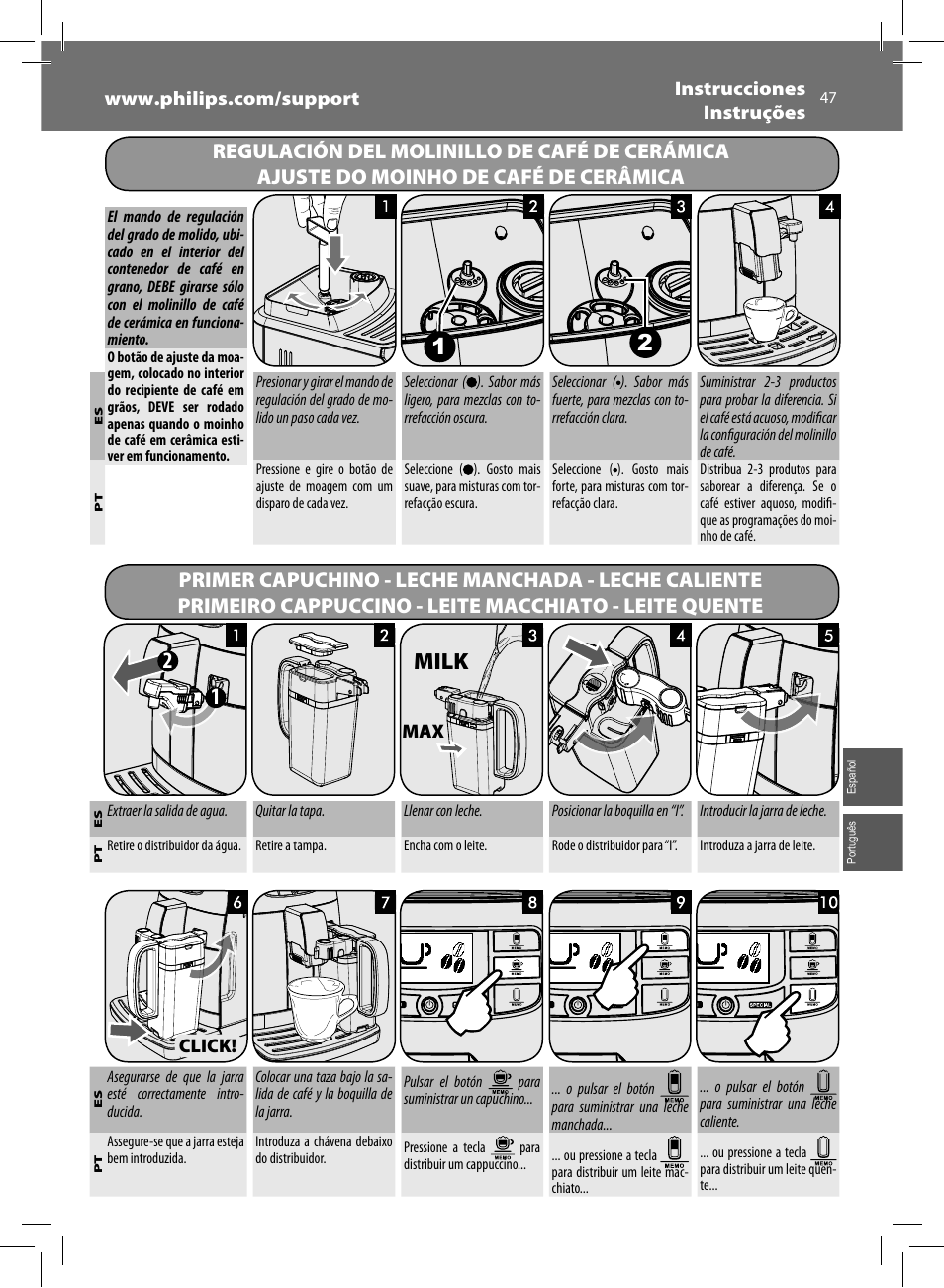 Milk | Philips Saeco Intelia Evo Kaffeevollautomat User Manual | Page 47 / 60